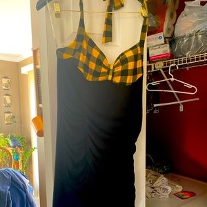 Yellow Plaid Print Dress
